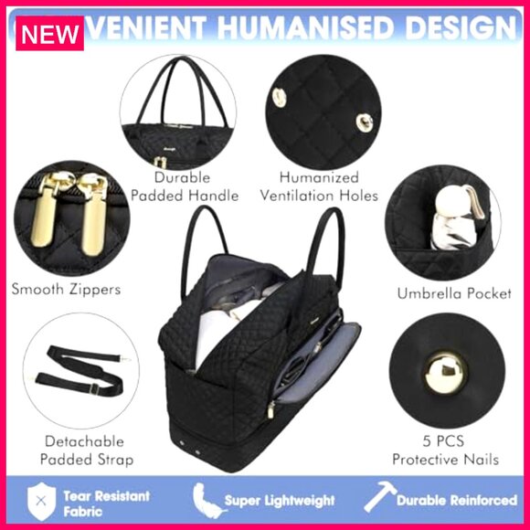 Large Travel Duffle Bag with Wet Pocket, 35L Carry-On, Multi-Pocket Organization - Picture 5 of 7